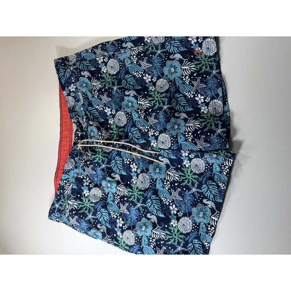 Men's Blue Tropical Print Swim Shorts with Drawstring XXL